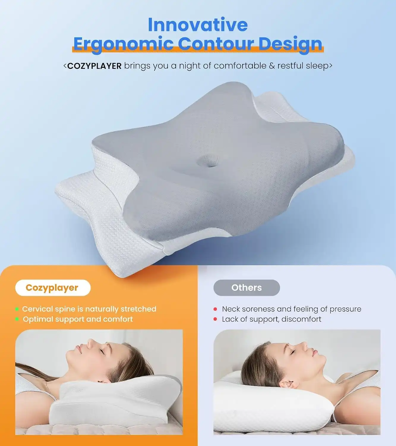 Ultra Pain Relief Cooling Pillow for Neck Support, Adjustable Cervical Pillow Cozy Sleeping